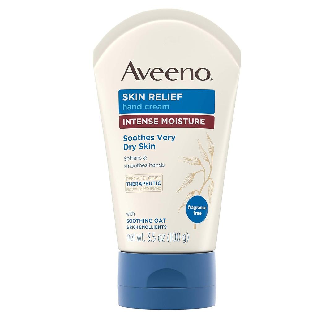 2 x Aveeno Skin Relief Intense Moisture Hand Cream with Soothing Prebiotic Oat for Dry and Sensitive Skin Cream Softens & Smooths Hands & Lasts Through Hand Washing, Fragrance-Free, 3.5 oz