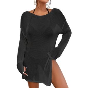 Bsubseach Crochet Cover Ups for Women Bathing Suit Cover Up Dress Mesh Beach Top (Medium, Black)