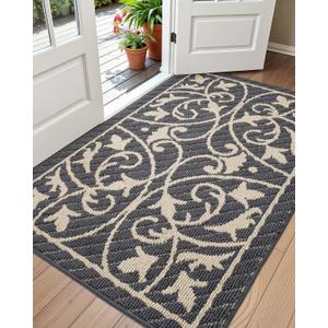 DEXI Front Door Mat Entryway, Inside Welcome Entrance Doormat Low Profile Thin, Non Slip Washable Entry Mats for House Floor Dirt Trapper, 32x48, Dark Gray