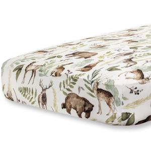 Pobibaby - Premium Single Fitted Baby Boy Crib Sheets for Standard Crib Mattress - Ultra-Soft Cotton Blend, Safe and Snug, and Stylish Woodland Crib Sheet  52"L x 28"W (Wildlife Animal) 