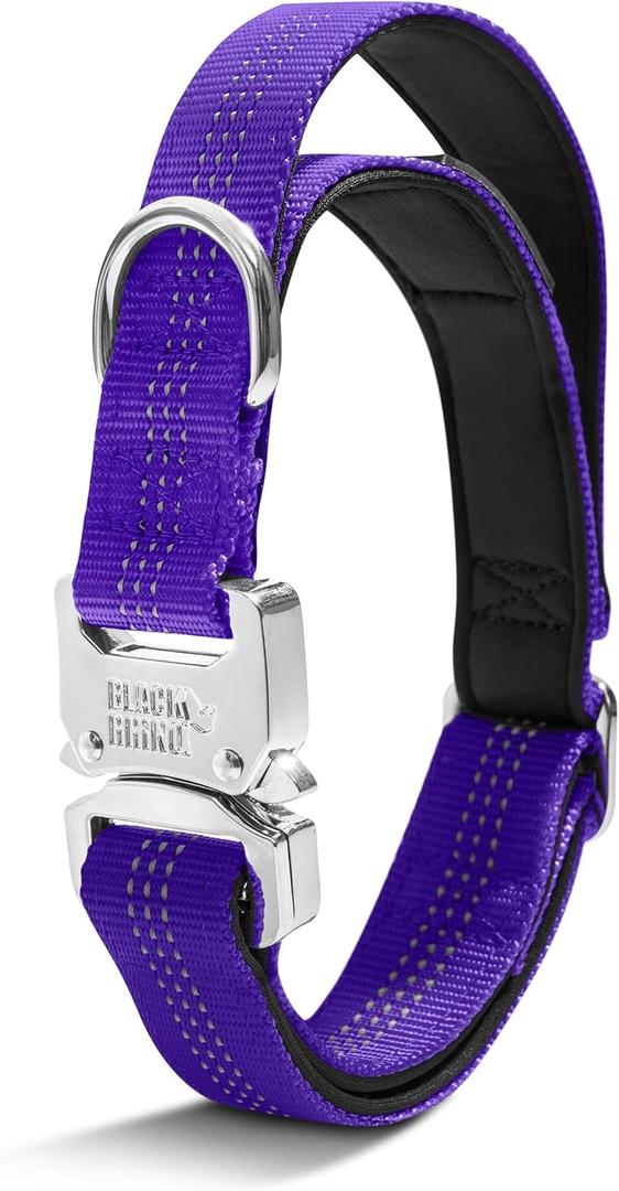 Black Rhino - Tactical Dog Collar Ultra-Soft Neoprene Padded Dog Collars for Medium, Large, XL Dogs | Heavy Duty Metal Buckle | Padded Handle for Dog Training (Medium, Purple)