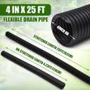 Glooglitter 4 in OD x 25 ft Flexible Drain Pipe Expandable Landscaping Drain Pipe Corrugated Pond Tubing PE Hose Black Solid Tubing for Pond Pump Fountain Garden Swimming Pool Fountain Waterfall