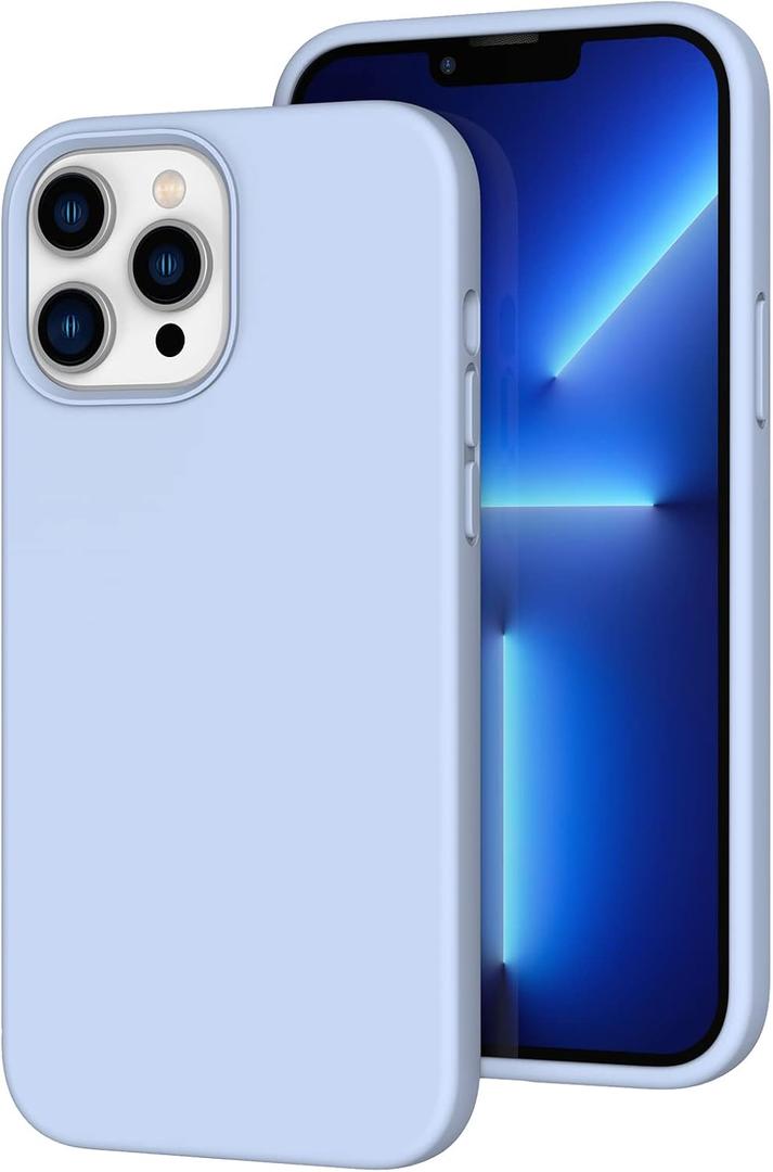 K TOMOTO Compatible with iPhone 13 Pro Max Case for Women and Men, [Full-Body Protection] [Anti-Fingerprint] [Soft-Touch] Shockproof Soft Silicone Phone Case for iPhone 13 Pro Max 6.7", Light Blue
