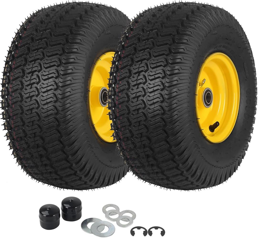 (2 Pack) 15x6.00-6 Tubeless Tire and Wheel, 3" Offset Hub, 3/4" Bearing, 4 Ply, 15x6-6 Replacement Riding Lawn Mower Front Tires, Compatible with 100 and 300 Series John Deere Riding Mowers