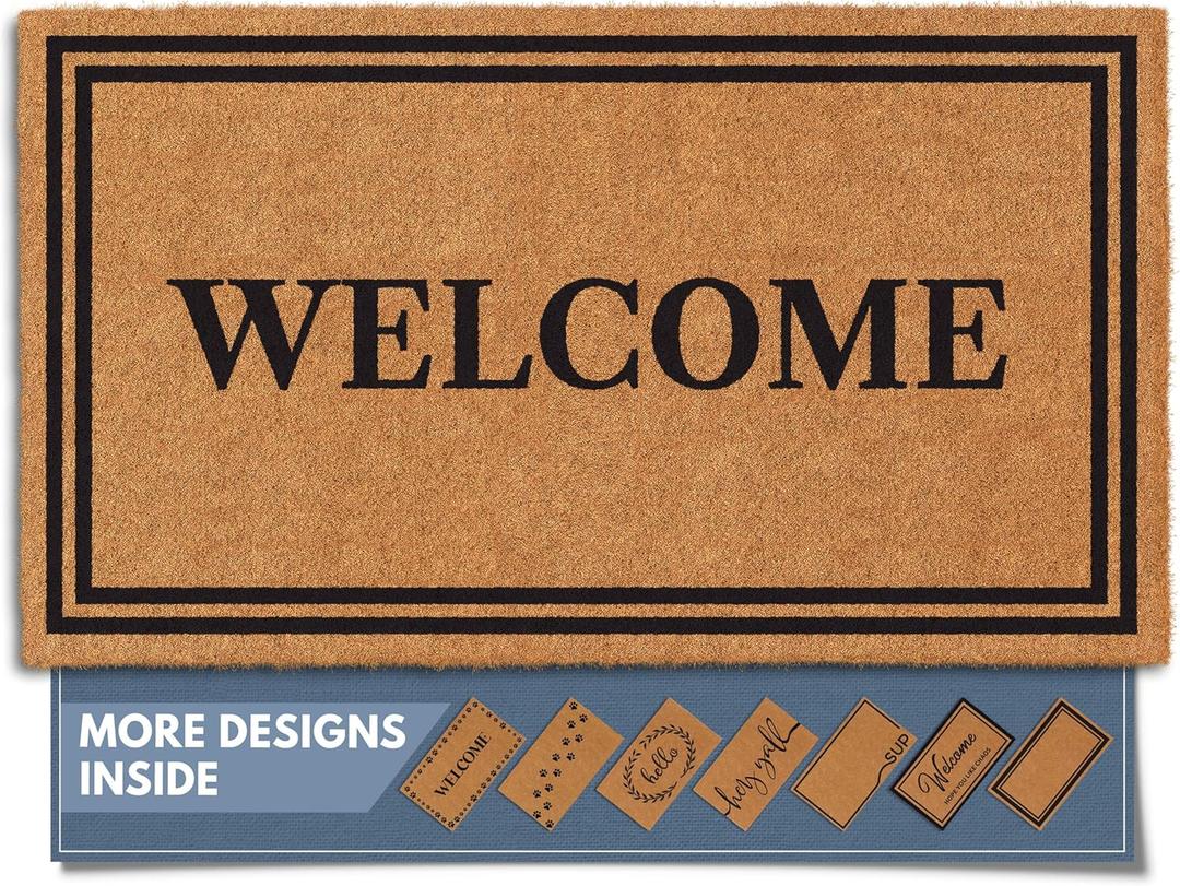 Barnyard Designs Natural Coco Coir Heavy Duty Backing Doormat - Large Cute Non-Slip Front Door Welcome Mat for Outside Entrance or Porch Entry, Brown (17x30, Welcome) (1'5" x 2'6" (Rectangular))