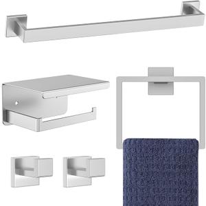 5-Pieces Brushed Nickel Bathroom Hardware Accessories Set,16 Inch Towel Bar Set,Stainless Steel Bathroom Hardware Set Towel Holder Set for Bathroom,Wall-Mounted Bathroom Accessories Kit