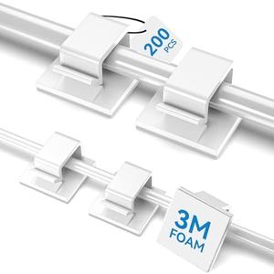 200 PCS Cable Clips White (Small & Large), Adhesive Wall Wire Holder for Cord Organizer Cable Management Under Desk, Outdoor Light Clips Hooks for LED, Car Dash Cam, HDMI, Extension Cord