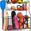 HOME IT Garage Sports Equipment Organizer - Garage Ball Storage Rack Organizer Holder with Baskets, Rolling Wheels & Breaks - Large Capacity Heavy Duty Steel Ball Storage Cart
