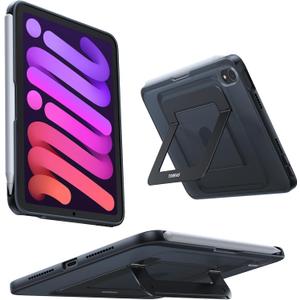 TORRAS for iPad Mini 7 A17 Pro Case, iPad Mini 6 Case with Pencil Holder, Ultra Stable Stand, Multiple Adjustable Viewing Angles, Slim Protective Kickstand Cover, Translucent iPad Mini 6th Case, Black