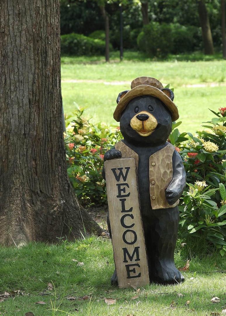 Hi-Line Gift Ltd Bear Standing with Welcome Sign Statue