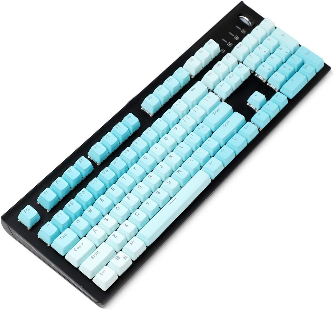 YMDK Double Shot 104 Dyed PBT Shine Through Keyset OEM Profile Keycap Set for Cherry MX Switches Mechanical Keyboard 104 87 61,Blue Gradient (Only Keycap)