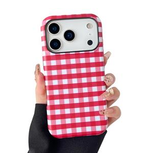 branple Compatible with iPhone 17 Pro Case, Cute Simple Checkered Phone Case for Women, Shockproof Slim Soft TPU and Hard PC Protective Cover Compatible with iPhone 17 Pro 6.3", Red