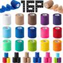 16 Pack Self Adhesive Bandage Wraps,2" X 5 Yards Non-Woven Elastic Cohesive Bandage Wrap, Color Athletic Tape for Wrist, Vet Wrap, Ankle Tape (Multicolour)