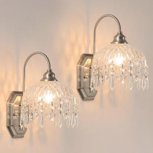 2-Pack Modern Wall Sconce, Glass Crystal, Nickel Sconces Wall Decor Set of 2 Finish, for Bedroom Bathroom Hallway Living Room, 2 units