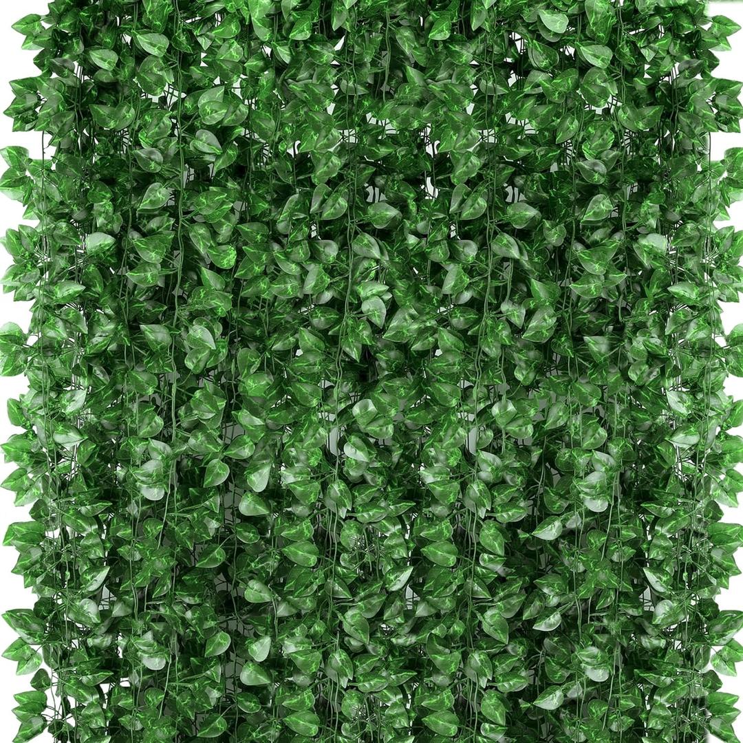 360 Feet 48 Pack Fake Greenery Hanging Garland, Ivy Leaf Plants, Vine Leaves, Fake Flowers Foliage for Bedroom Garden Wall Decor (01-epipremnum Aureum-48 Pcs)