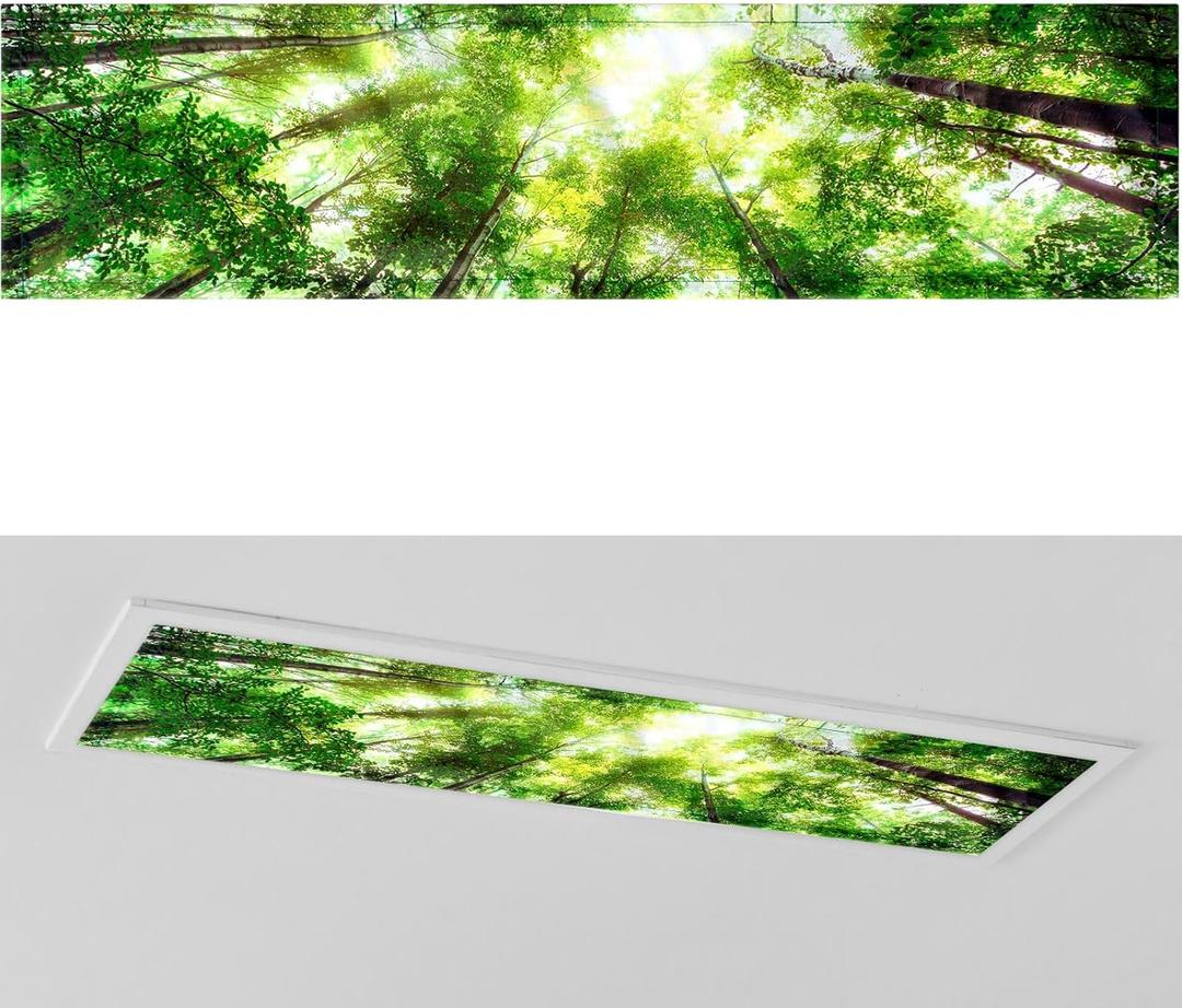 1 Pc 1 x 4 Feet Covers for Ceiling Lights Magnetic Ceiling Light Cover with 8 Magnets for School Classroom Home Office Drop Lamp Decor (Forest)