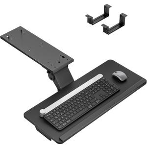 Keyboard Tray Under Desk with Storage Drawer, Height Adjustable Keyboard Tray Slide Out Swivel Tilt, Ergonomic Under Desk Mount Keyboard & Mouse Holder for Gaming Home Office, 25x11'', Black