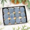 12 Pcs 3.15 Inch Velvet Christmas Tree Ornaments BulkFlocked Christmas Balls Plastic Shatterproof Xmas Hanging Ornaments Decorations Set for Tree Garland Wreath (Gray Blue)
