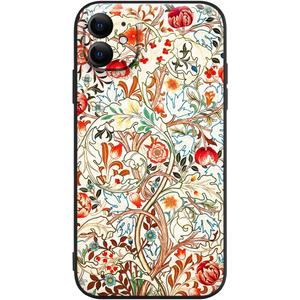 Compatible with iPhone 11 Cute Art Silicone Case with Design for Women Slim Fit Bumper Red White Blooming Flower Botanical Elegant Aesthetic Floral with Screen Protector (Acanthus by William Morris)