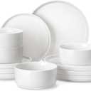 MALACASA 12 Pieces Porcelain Dinnerware Set, Modern White Dish Set for 4, Premium Serving Plates and Bowls Sets, Chip and Scratch Resistant Dishware Sets Kitchen Dishes Dining Ware Set, Series LEAH