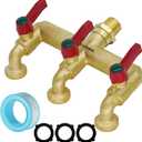 Outdoor Heavy Duty 3-Way Faucet - Solid Brass Garden Fixture With NPT 3/4" Male Inlet and GHT 3/4" Male Outlet - Horizontal, Widely Spaced