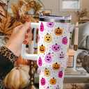 Halloween Pumpkin 40 oz Tumbler with Lid Handle and Straw Spooky Pumpkins Stainless Steel Double Walled Insulated Cups Halloween Travel Mug Gifts for Men and Women (1PC)