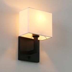 PERMO Single Wall Sconce Black Finish Light Fixture with White Textile Shades and On/Off Switch Button Small Modern Nightstand Lamps for Bedrooms Bedside Reading