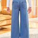 Haloumoning Girls Wide Leg Jeans Kids Elastic Waist Casual Demin Pants with Pockets 5-14 Years (Blue)