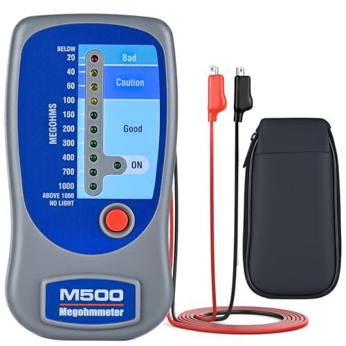 M500 Megohmmeter, 500 Volts Digital Insulation Tester up to 1000 megohms, Compatible with SUPCO M500 Megohmmeter, Professional Megger for HVAC Compressors, Motors & Home Electrical Systems