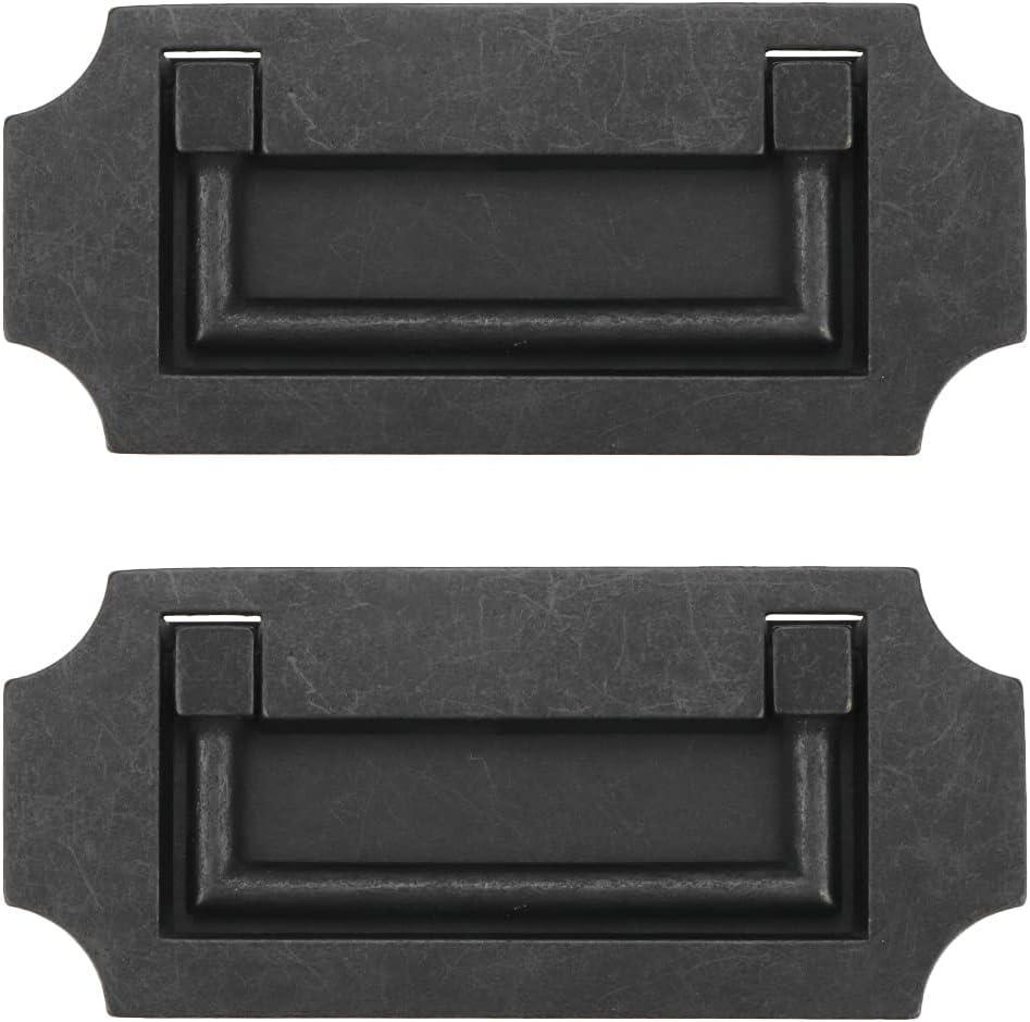 Antrader 2 Pcs Zinc Alloy Handle Drawer Hidden Drawer Cabinet Embedded Pull Ring Door Handle with Two M425, Two M430 Screws, Black