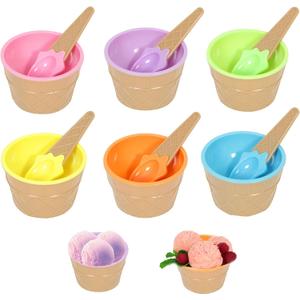 Hbaushun 6 Pack Plastic Ice Cream Bowls with Spoons,Reusable Plastic ice Cream Cups,Cartoon Candy Colorice Cream Bowls Set for Sundae Frozen Yogurt Summer Holiday Parties