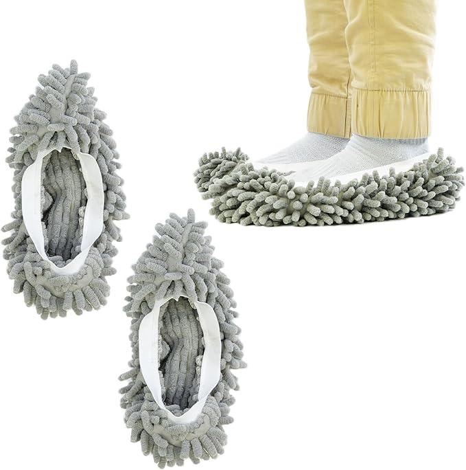 Grey Dusting Slippers - Floor and Mop Socks, Microfibre Dusting Slippers, Floor Buffer, Cleaning Tools, Overshoe Dusters (Pair of 4)