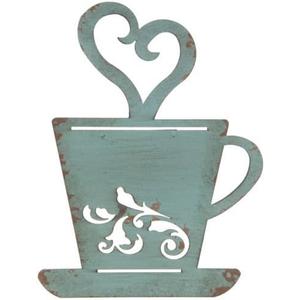 Turquoise Rusty Metal Coffee Cup Wall, Kitchen, Restaurant, Coffee Shop Decor!