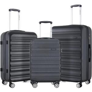 Luggage Set with Spinner Wheels and TSA Lock, 3 Pieces Expandable Hardside Suitcase for Travel, Hardshell Luggage Sets, 20", 24", 28", Black