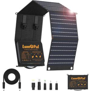 Portable Solar Panel, LUMOPAL 60W Foldable Solar Panels Folding Solar Charger with PD60W USB C QC3.0 USB A Output Waterproof for Camping Backpacking Compatible with Phone Laptop Portable Power Station