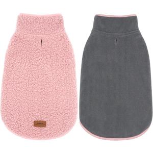 cyeollo Warm Dog Sweater Coat Jacket Thickened Thermal Sherpa Sweaters Reversible Fleece Vest Pet Clothes for Cold Weather Winter Dog Coats for Small Dogs Girl, Pink, Medium (10-15lbs)