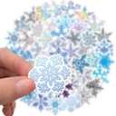 10 x Snowflake Stickers for Winter Christmas Decoration| 50 Pcs Snowflake Waterproof Vinyl Stickers for Window Water Bottles Bicycle Laptop Refrigerator Luggage Computer Mobile Phone Skateboard Bike Decals