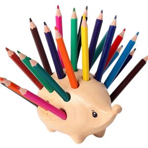 Wooden Hedgehog Pen Holder Pencil Cup Organizer for Desk Decor, Creative Home Tabletop Ornament Gift