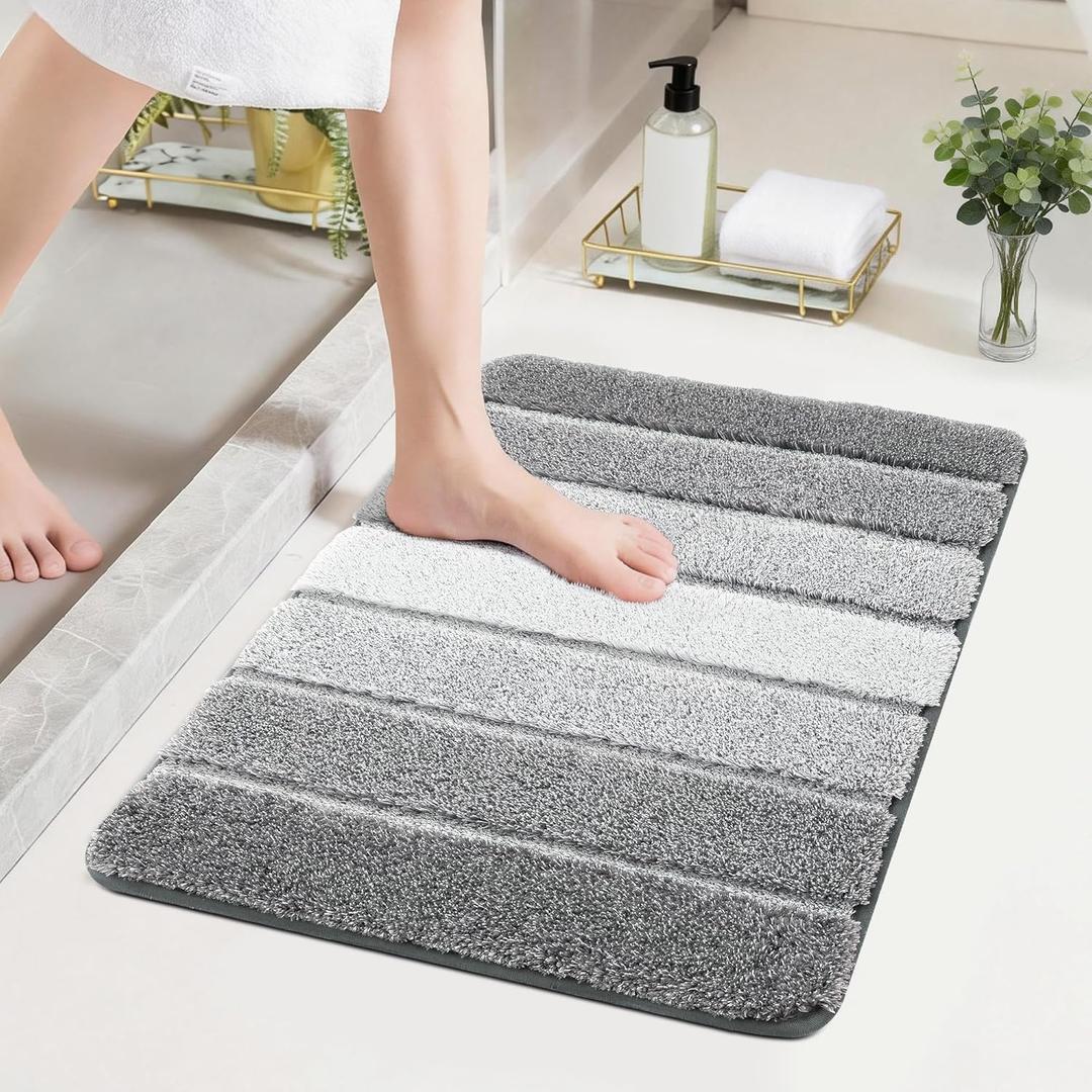 COSY HOMEER Bathroom Rugs 24"x17", Ultra Soft Absorbent Bath Mat with Non-Slip TPR Backing, Machine Washable Shaggy Rug for Bathroom Floor, Grey