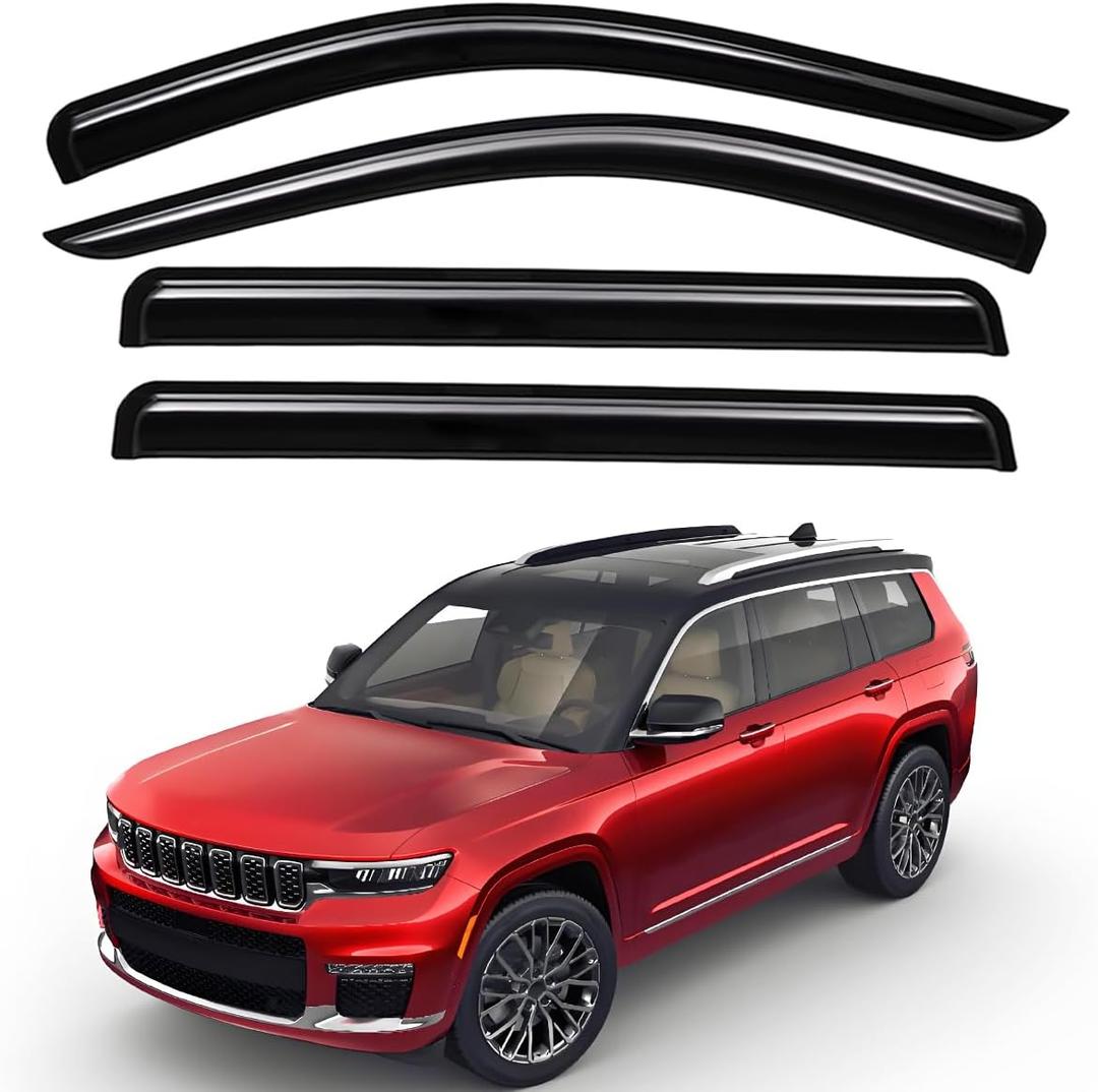 Lightronic Extra Durable Outside-Mount Auto Vent Window Visor, Fits 2021-2025 Jeep Grand Cherokee L (7-Seats), UV Protection Rain Guard, Original Wind Deflector, No-Drilling Install, Smoke, 4-Pcs