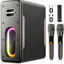 Karaoke Machine with 2 Wireless Microphones, Portable Bluetooth Karaoke Speaker for Adults, 2 Voice Mode & LED Party Lights, Party Birthday Gifts for Kids Family,Supports BT/TWS/AUX/USB/TF (Black)