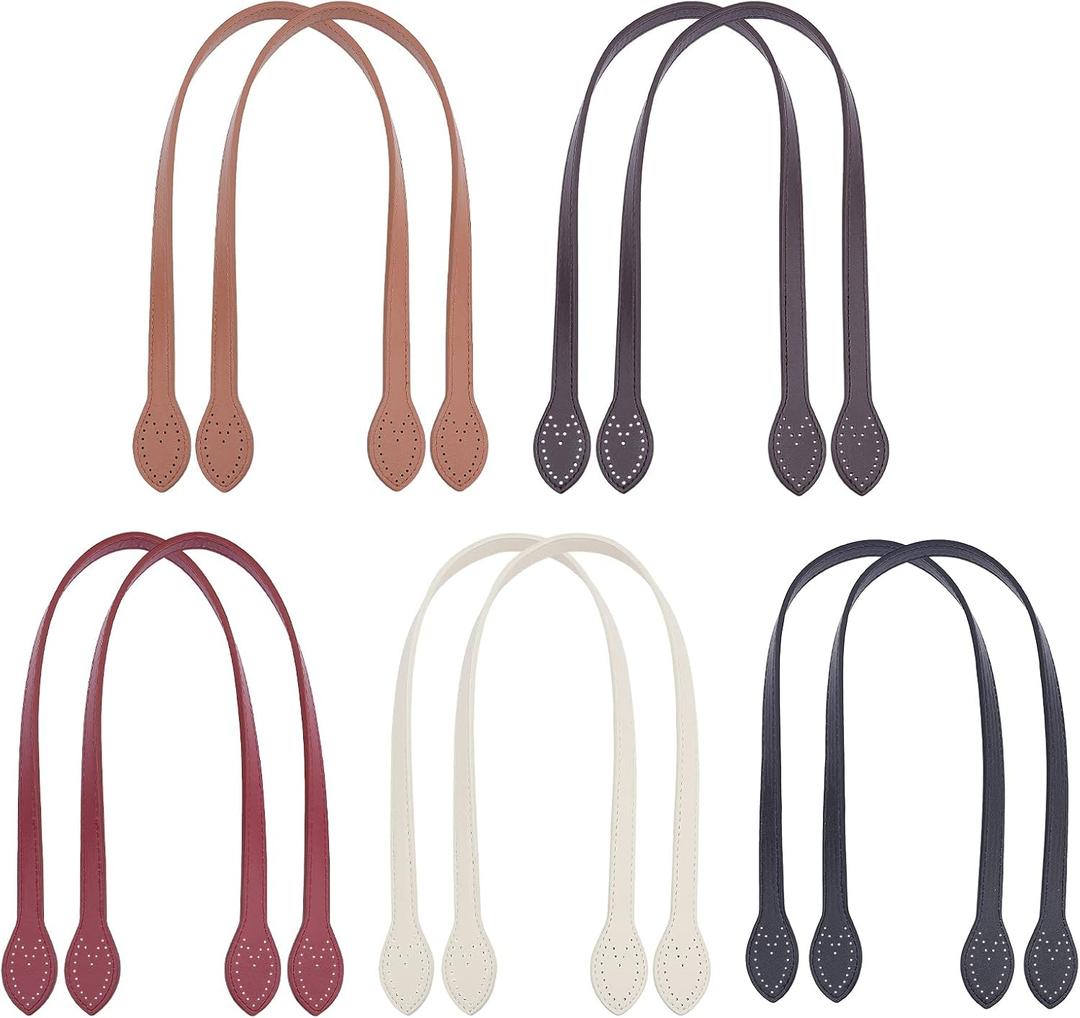 PH PandaHall 10pcs 5 Colors 23.4" Leather Purse Straps, Short Bag Handles Purse Bag Strap with Ear Shape End Holes Bag Making Supplies for DIY Crocheted Bags Purse Wallet Tote Bag Making Repairing