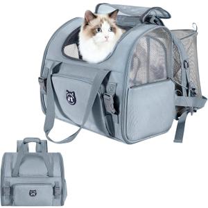 Lollimeow Expandable Cat Carrier Backpack for Large Cats - Airline Approved Pet Carrier Backpack for Small Dogs, Hiking & Travel, Waterproof with Breathable Mesh, 14lbs Capacity (Light Grey, Standard)