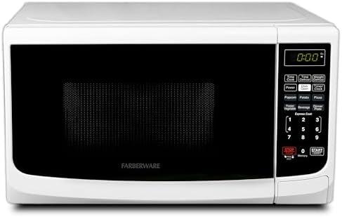 Farberware 0.7 Cu. Ft. Countertop Microwave Oven 700 Watts Power, Auto Cook Settings, Defrost, Easy Clean and Child Safety Lock-White