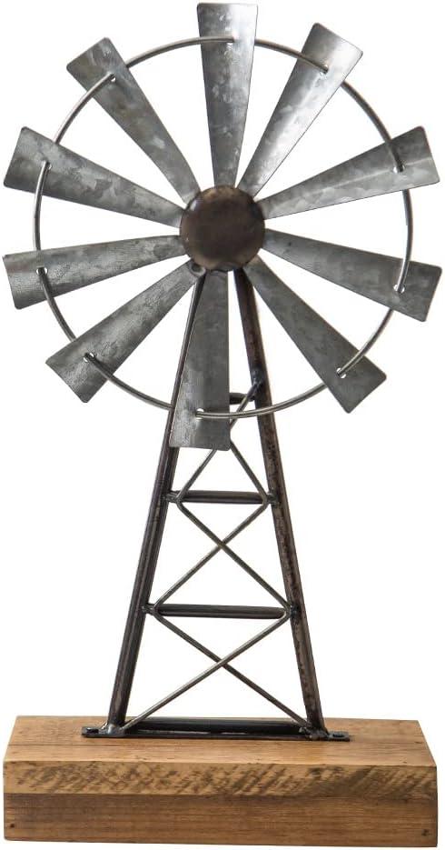 Vintage Farmhouse Windmill Tabletop Decor - Handcrafted Galvanized Metal & Wood Rustic Accent for Desk, Shelf, or Kitchen
