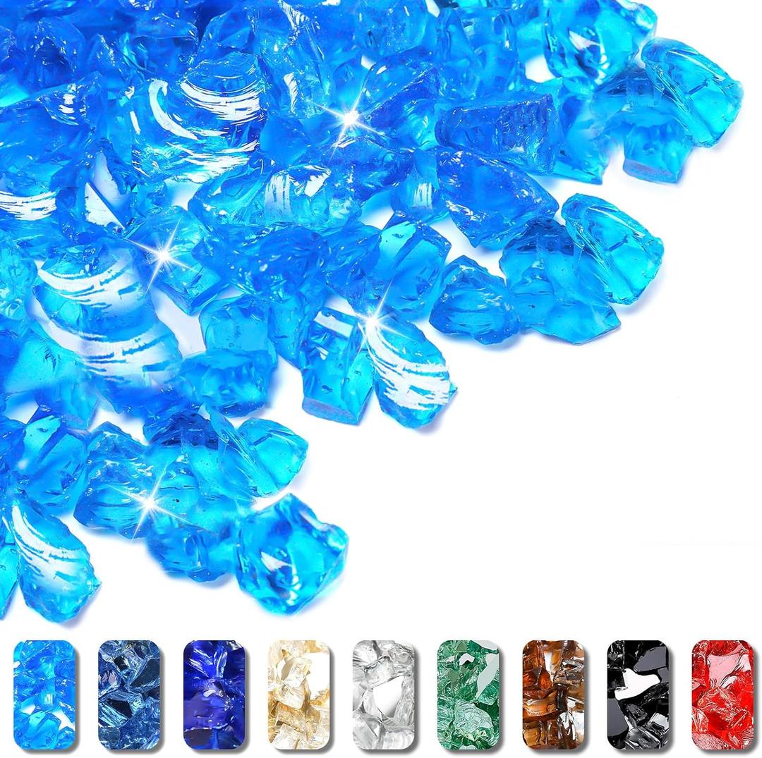 GRISUN 20 Pounds Caribbean Blue Fire Glass for Fire Pit - 1/2 Inch Tempered Glass Rocks for Natural or Propane Fireplace, Safe for Outdoors and Indoors Firepit Glass