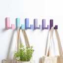Teenyyou 6 Pack Cute Kids Coat Wall Hooks Wooden Adhesive Decorative Colorful Wall Mounted Hangers Backpack Hooks for Hanging Keys Towel Clothes Bathroom Organization (Purple)