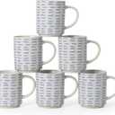 Coffee Mugs Set of 6, 17oz Ceramic Mugs with Handpainted Blue Gray Stripe Pattern, Modern Stackable Coffee Cups, Dishwasher and Microwave Safe Mugs for Home & Office