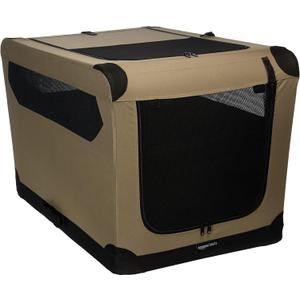 Amazon Basics Portable Folding Soft Dog Crate for Cat, Dog, Rabbit, Double Door with Mesh Ventilation, Collapsible, Easy to Set Up, Large 36" x 24" x 24", Tan