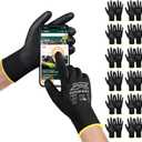 Safety Work Gloves PU Coated for Men and Women-12 Pairs,Black Seamless Knit Glove with Three Fingers Touchscreen,Ideal for General Duty Work (XX-Large)